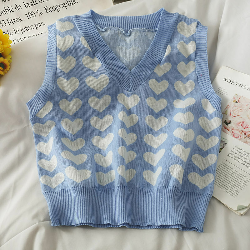 Lovecore V-Neck Knit Sweater Vest - Y2K Summer, 90s Fashion, Grunge, Retro, Pastel Goth Out