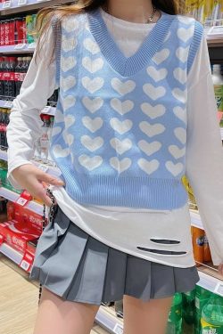 Lovecore V-Neck Knit Sweater Vest - Y2K Summer, 90s Fashion, Grunge, Retro, Pastel Goth Out