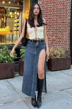 Lovella Denim Slit Maxi Skirt - Y2K Summer, 90s Fashion, Grunge, Retro, Y2K Party & Club