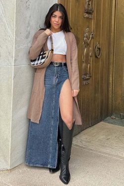 Lovella Denim Slit Maxi Skirt - Y2K Summer, 90s Fashion, Grunge, Retro, Y2K Party & Club