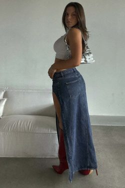 Lovella Denim Slit Maxi Skirt - Y2K Summer, 90s Fashion, Grunge, Retro, Y2K Party & Club