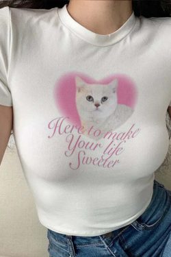 Lovely Cute Cat Aesthetic Crop Top - Y2K Summer, 90s Grunge, Retro, Pastel Goth, Y2K Party Outfit