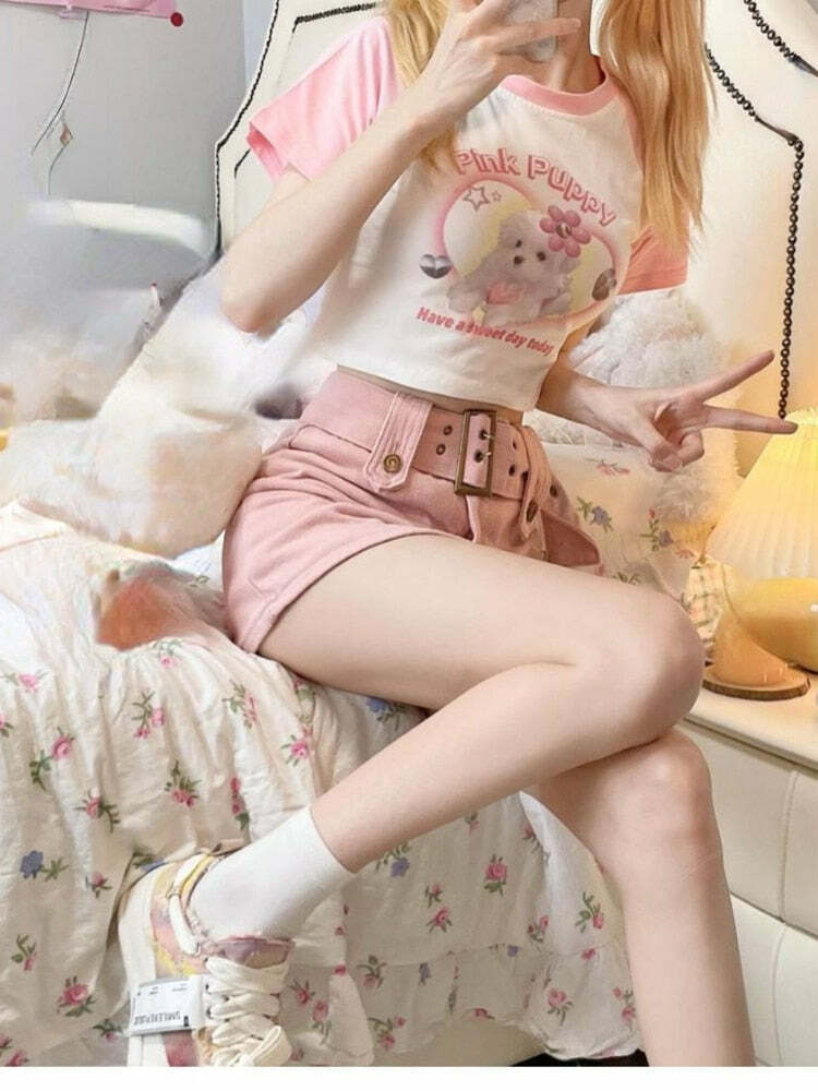 Lovely Dog Crop Top T-shirt - Y2K Summer, 90s Grunge, Retro Style, Baby Tees, Y2K Fashion