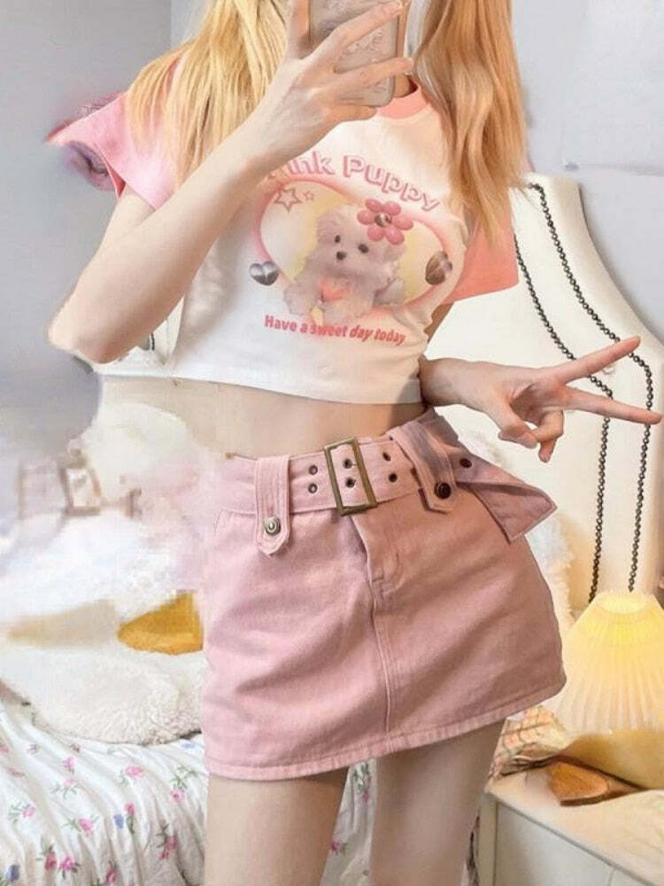 Lovely Dog Crop Top T-shirt - Y2K Summer, 90s Grunge, Retro Style, Baby Tees, Y2K Fashion