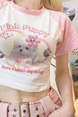 Lovely Dog Crop Top T-shirt - Y2K Summer, 90s Grunge, Retro Style, Baby Tees, Y2K Fashion