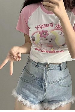 Lovely Dog Crop Top T-shirt - Y2K Summer, 90s Grunge, Retro Style, Baby Tees, Y2K Fashion