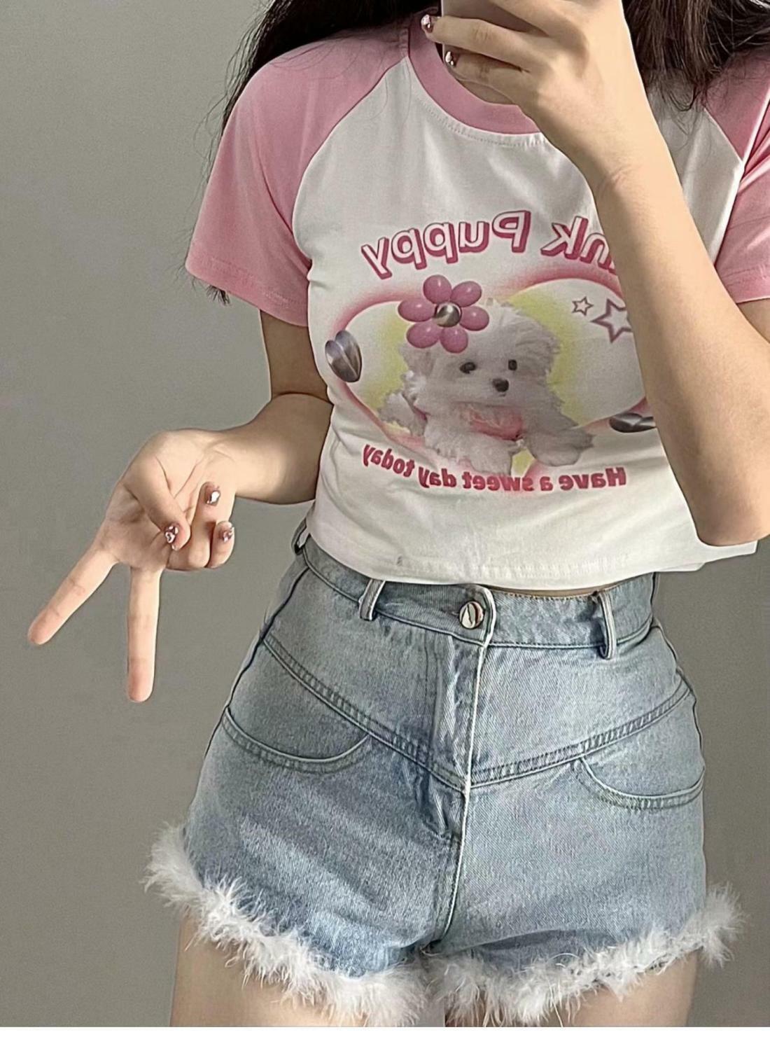Lovely Dog Crop Top T-shirt - Y2K Summer, 90s Grunge, Retro Style, Baby Tees, Y2K Fashion