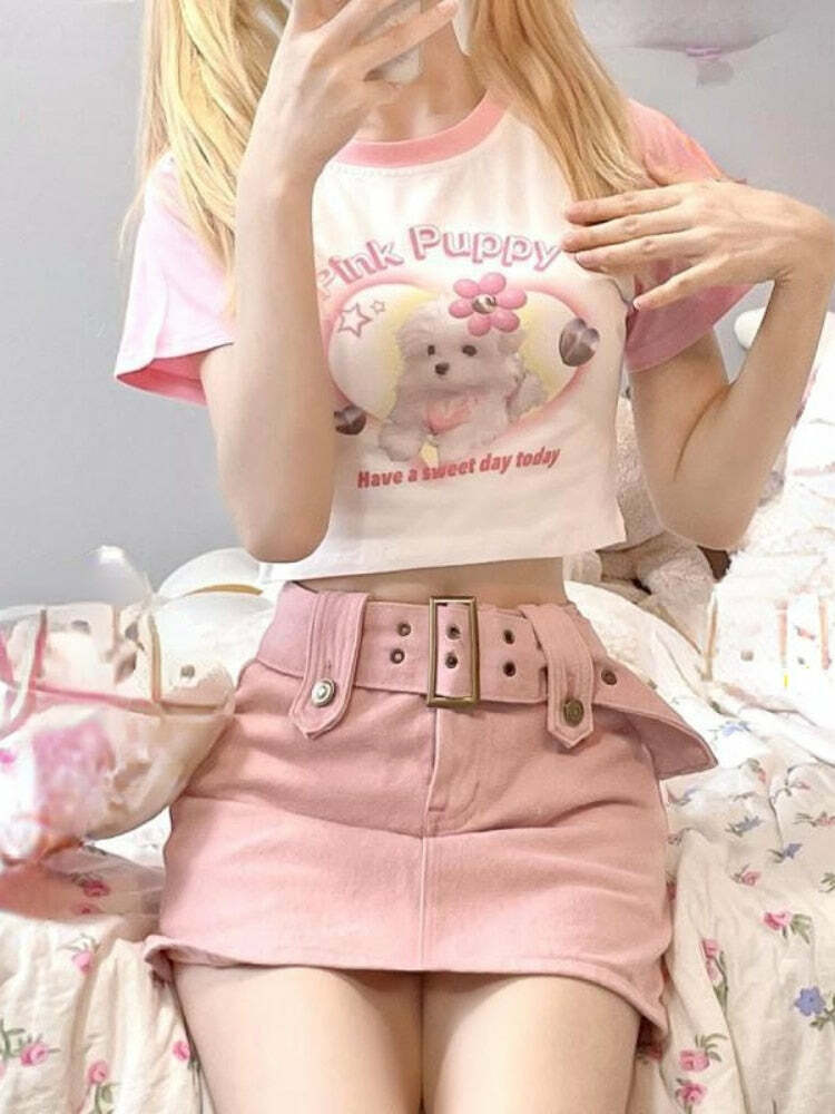 Lovely Dog Crop Top T-shirt - Y2K Summer, 90s Grunge, Retro Style, Baby Tees, Y2K Fashion
