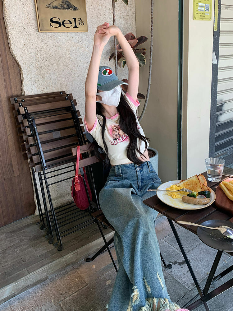 Lovely Life Kitten Crop Top - Y2K Summer, 90s Grunge, Retro, Pastel Goth, Y2K Party Outfit