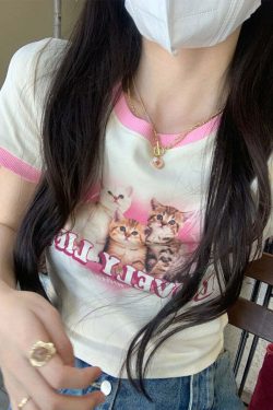 Lovely Life Kitten Crop Top - Y2K Summer, 90s Grunge, Retro, Pastel Goth, Y2K Party Outfit