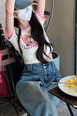 Lovely Life Kitten Crop Top - Y2K Summer, 90s Grunge, Retro, Pastel Goth, Y2K Party Outfit