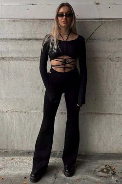 Lucifer Elastic Pants - Y2K Summer Grunge Outfit, 90s Retro Style, Gothic Y2K Fashion