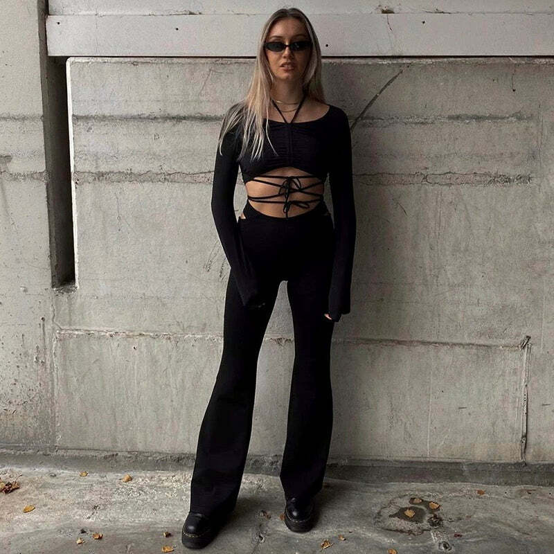 Lucifer Elastic Pants - Y2K Summer Grunge Outfit, 90s Retro Style, Gothic Y2K Fashion