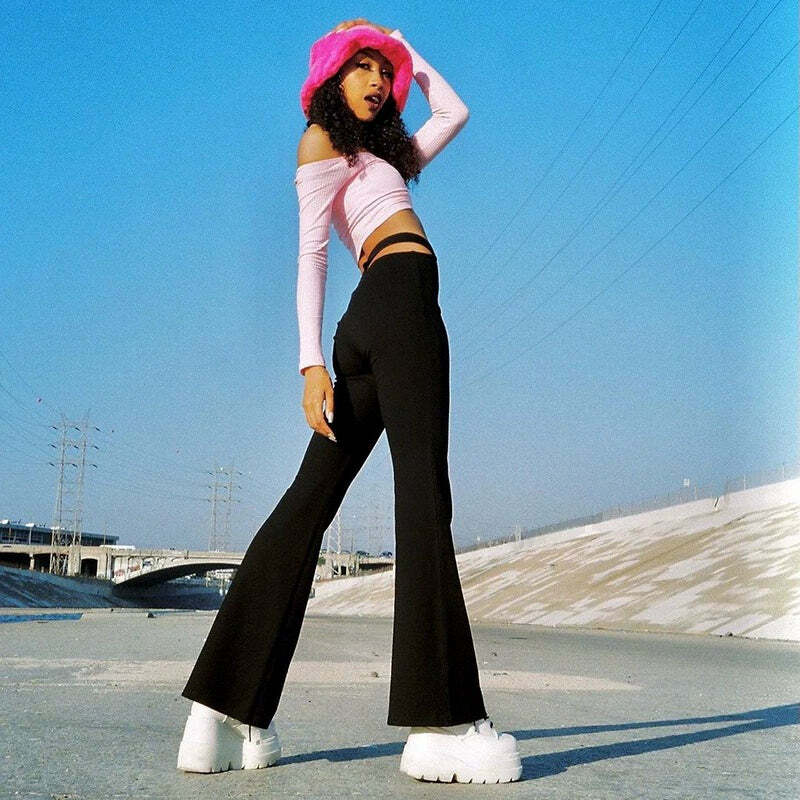 Lucifer Elastic Pants - Y2K Summer Grunge Outfit, 90s Retro Style, Gothic Y2K Fashion