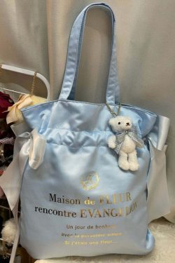 Maison De Fleur x EVANGELION Y2K Grunge Satin Tote Bag - 90s Retro Fashion for Summer Outfits