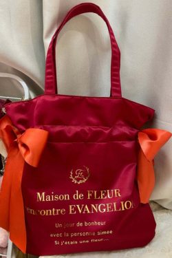 Maison De Fleur x EVANGELION Y2K Grunge Satin Tote Bag - 90s Retro Fashion for Summer Outfits