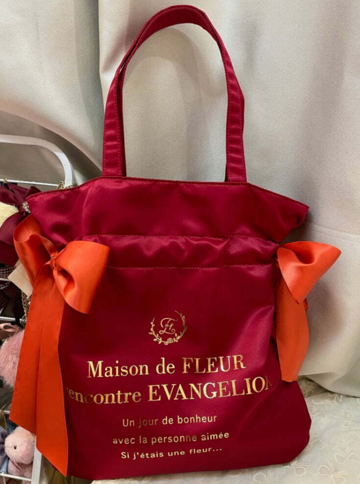 Maison De Fleur x EVANGELION Y2K Grunge Satin Tote Bag - 90s Retro Fashion for Summer Outfits