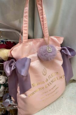 Maison De Fleur x EVANGELION Y2K Grunge Satin Tote Bag - 90s Retro Fashion for Summer Outfits