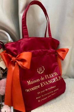 Maison De Fleur x EVANGELION Y2K Grunge Satin Tote Bag - 90s Retro Fashion for Summer Outfits