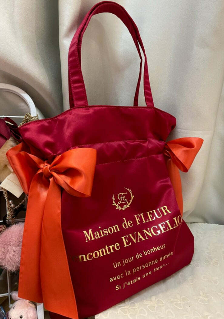 Maison De Fleur x EVANGELION Y2K Grunge Satin Tote Bag - 90s Retro Fashion for Summer Outfits