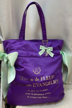Maison De Fleur x EVANGELION Y2K Grunge Satin Tote Bag - 90s Retro Fashion for Summer Outfits