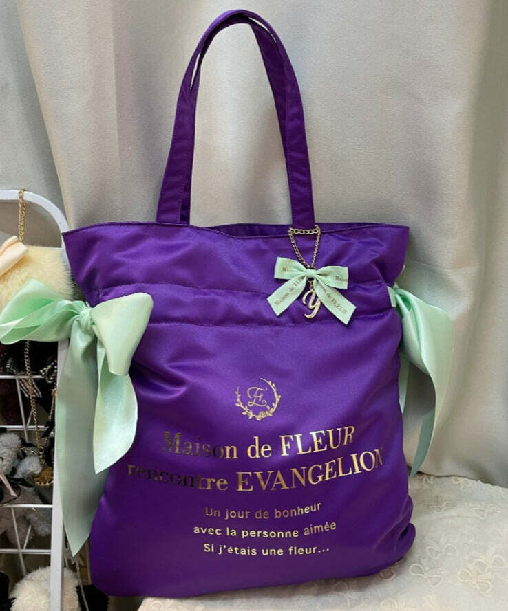 Maison De Fleur x EVANGELION Y2K Grunge Satin Tote Bag - 90s Retro Fashion for Summer Outfits