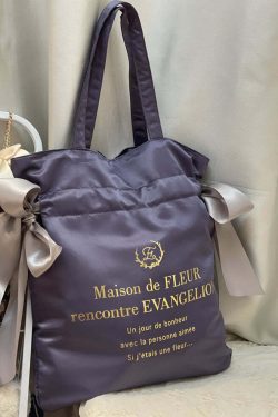 Maison De Fleur x EVANGELION Y2K Grunge Satin Tote Bag - 90s Retro Fashion for Summer Outfits