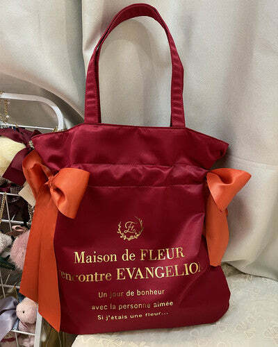 Maison De Fleur x EVANGELION Y2K Grunge Satin Tote Bag - 90s Retro Fashion for Summer Outfits