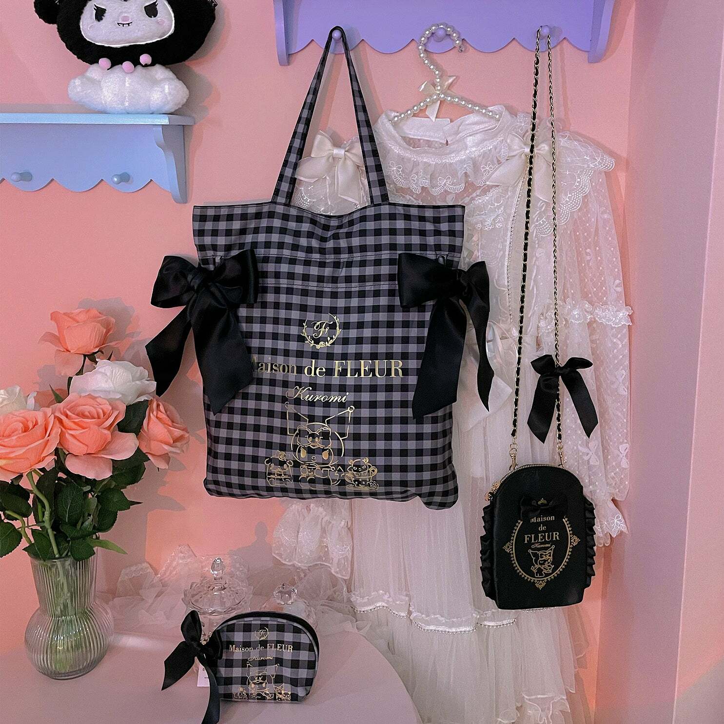 Maison De Fleur x Kuromi Coin Pouch - Y2K Grunge, 90s Retro, Pastel Goth, Summer Fashion Accessory