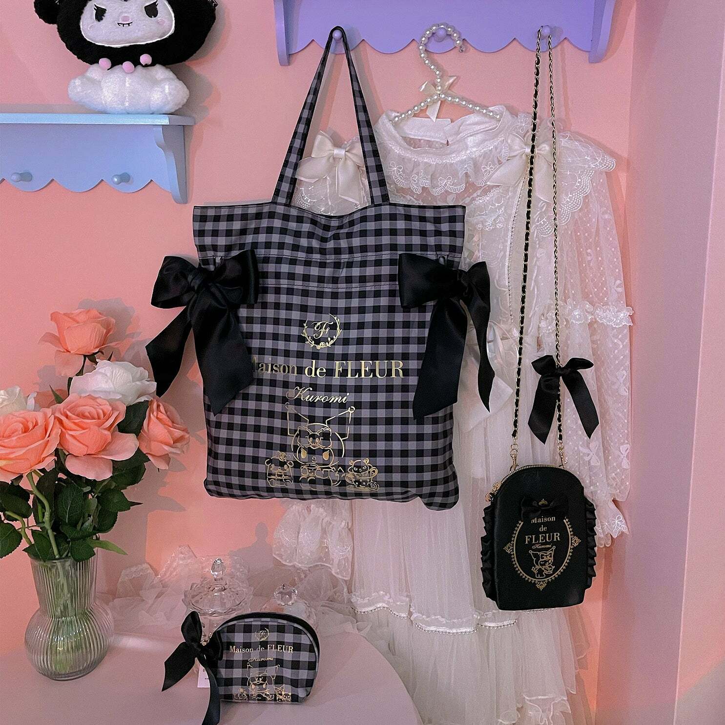 Maison De Fleur x Kuromi Y2K Grunge 90s Retro Large Capacity Bow Tote Bag