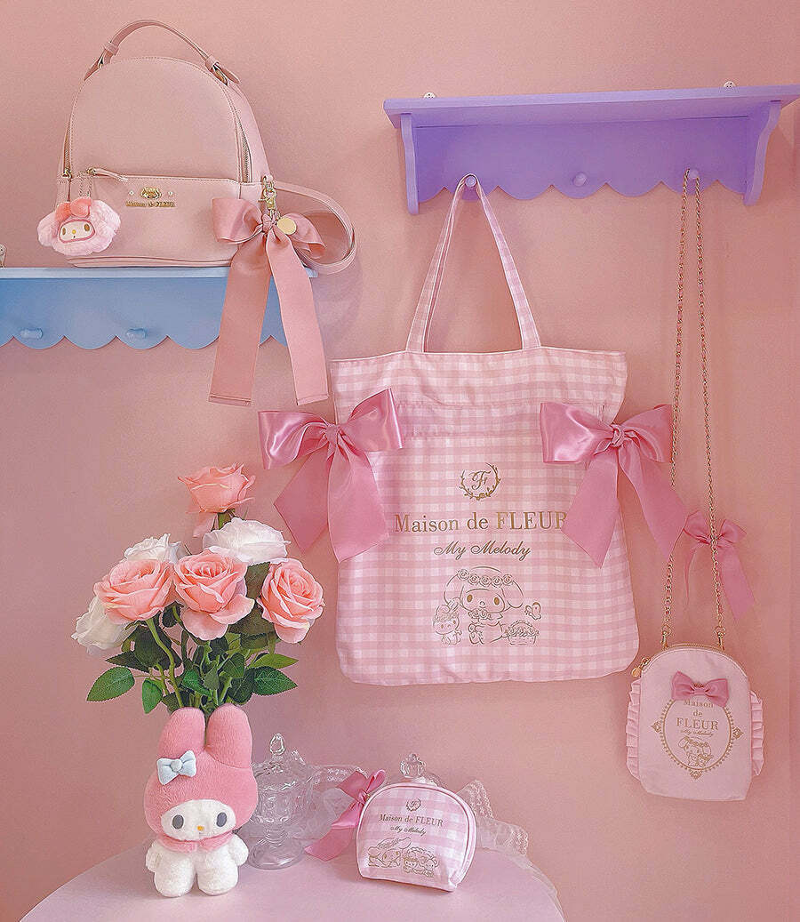 Maison De Fleur x My Melody Y2K Grunge 90s Retro Large Capacity Bow Tote Bag