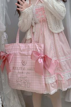 Maison De Fleur x My Melody Y2K Grunge 90s Retro Large Capacity Bow Tote Bag