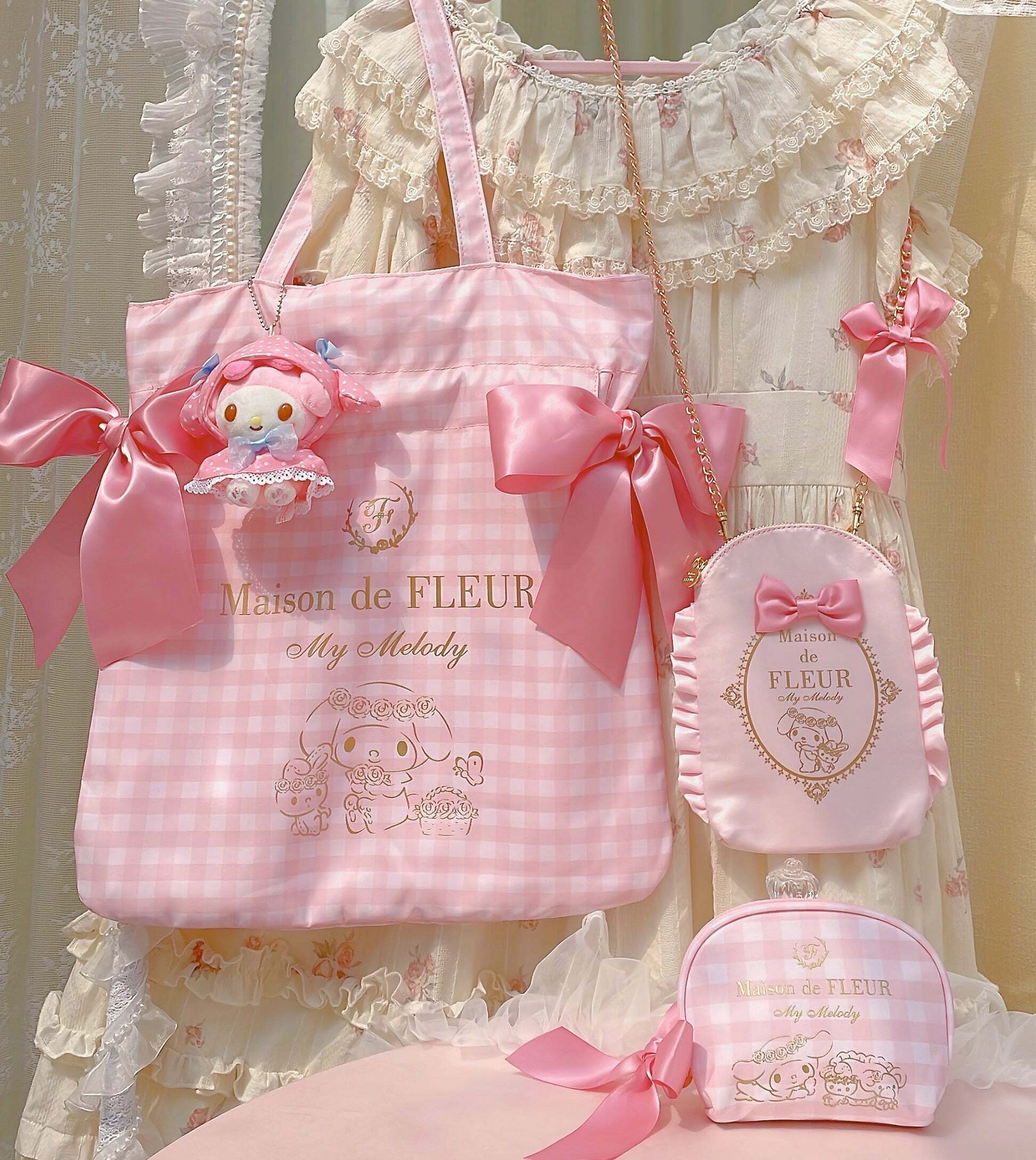 Maison De Fleur x My Melody Y2K Grunge 90s Retro Large Capacity Bow Tote Bag