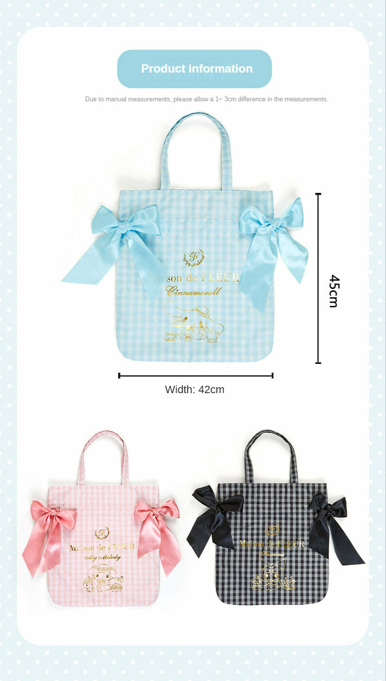 Maison De Fleur x My Melody Y2K Grunge 90s Retro Large Capacity Bow Tote Bag