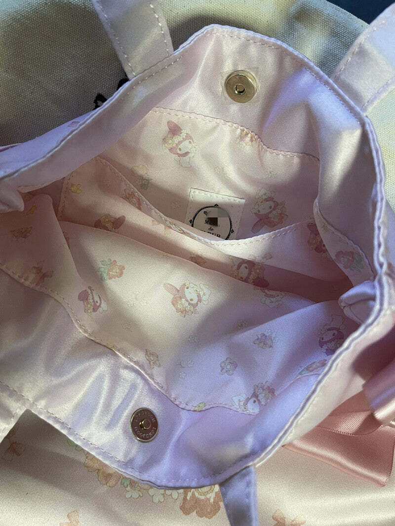 Maison De Fleur x My Melody Y2K Tote Bag with Cute Ribbon - Retro 90s Grunge Summer Fashion