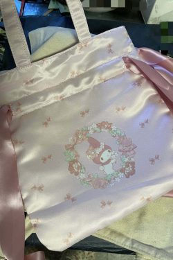 Maison De Fleur x My Melody Y2K Tote Bag with Cute Ribbon - Retro 90s Grunge Summer Fashion