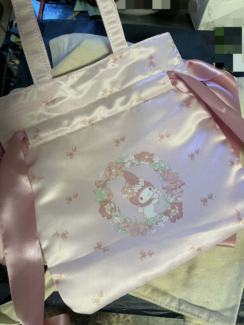 Maison De Fleur x My Melody Y2K Tote Bag with Cute Ribbon - Retro 90s Grunge Summer Fashion