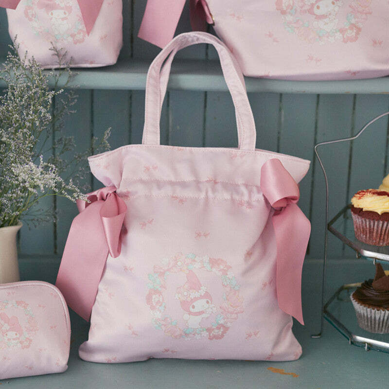 Maison De Fleur x My Melody Y2K Tote Bag with Cute Ribbon - Retro 90s Grunge Summer Fashion