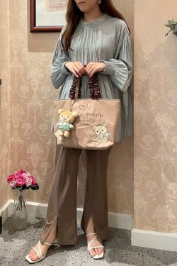 Maison De Fleur x Rilakkuma Y2K Grunge Tote Bag - Retro 90s Fashion, Pastel Goth, Summer Outfits