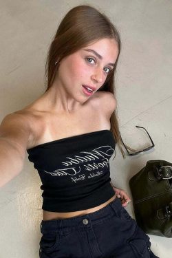 Malibu Letter Print Strapless Top - Y2K Summer, 90s Fashion, Grunge, Retro, Baby Tees, Y2K