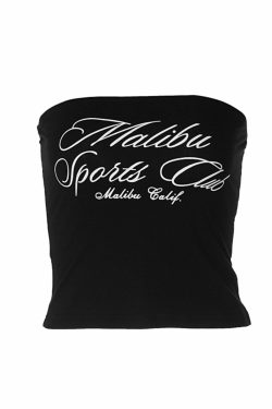 Malibu Letter Print Strapless Top - Y2K Summer, 90s Fashion, Grunge, Retro, Baby Tees, Y2K