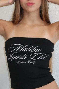 Malibu Letter Print Strapless Top - Y2K Summer, 90s Fashion, Grunge, Retro, Baby Tees, Y2K