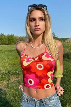 Mandy Flower Y2K Midriff Crop Top - 90s Grunge, Retro Summer, Pastel Goth, Y2K Party Outfit