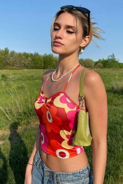 Mandy Flower Y2K Midriff Crop Top - 90s Grunge, Retro Summer, Pastel Goth, Y2K Party Outfit