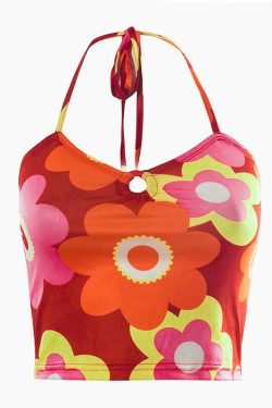 Mandy Flower Y2K Midriff Crop Top - 90s Grunge, Retro Summer, Pastel Goth, Y2K Party Outfit