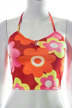 Mandy Flower Y2K Midriff Crop Top - 90s Grunge, Retro Summer, Pastel Goth, Y2K Party Outfit