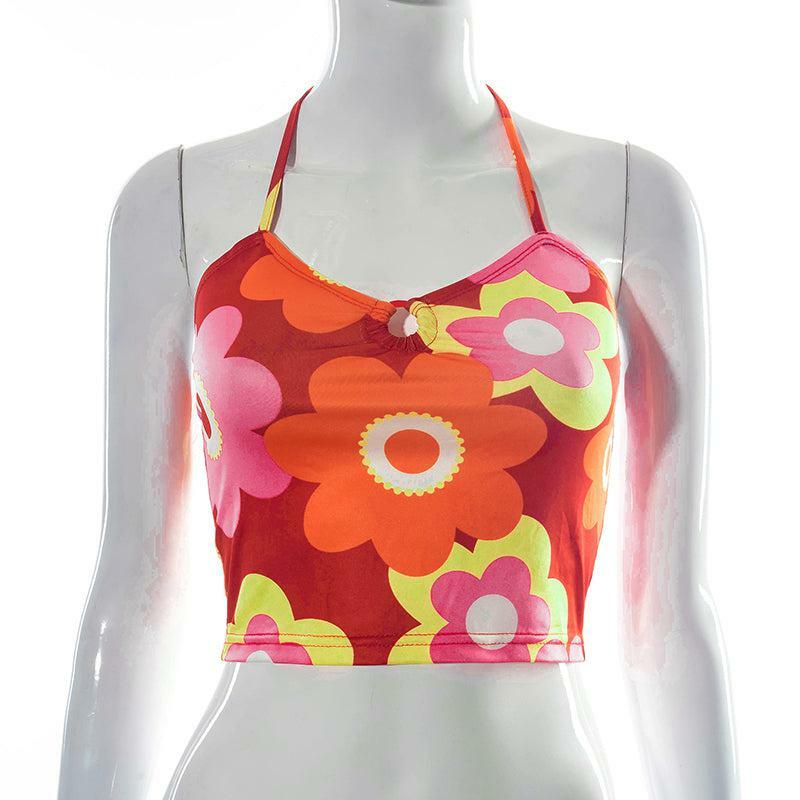 Mandy Flower Y2K Midriff Crop Top - 90s Grunge, Retro Summer, Pastel Goth, Y2K Party Outfit
