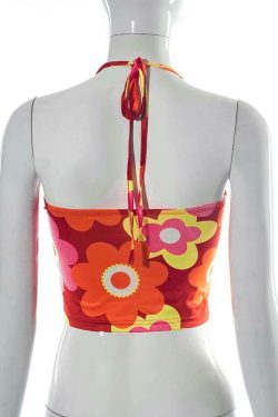 Mandy Flower Y2K Midriff Crop Top - 90s Grunge, Retro Summer, Pastel Goth, Y2K Party Outfit