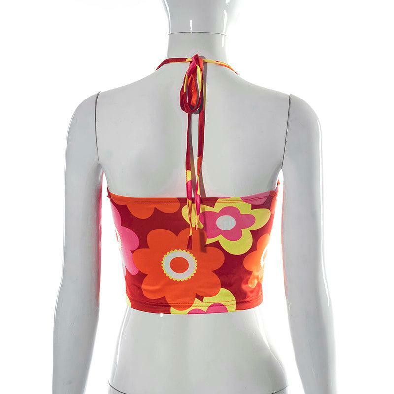 Mandy Flower Y2K Midriff Crop Top - 90s Grunge, Retro Summer, Pastel Goth, Y2K Party Outfit