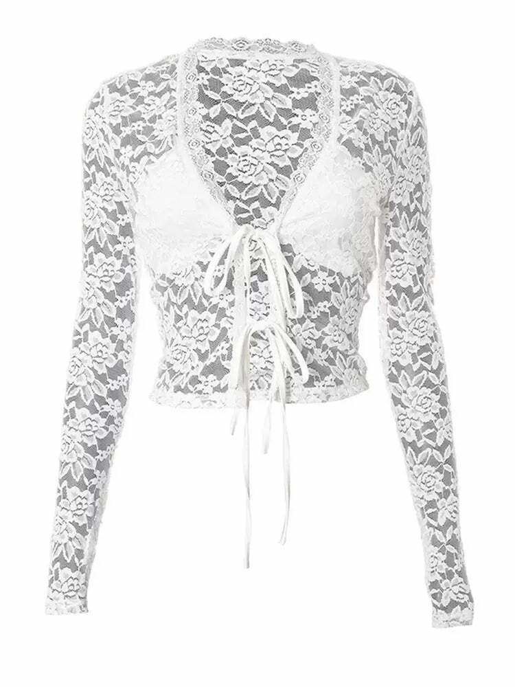 Marlow Lace Cardigan Top - Y2K Summer, 90s Grunge, Retro Style, Y2K Party & Club Outfits